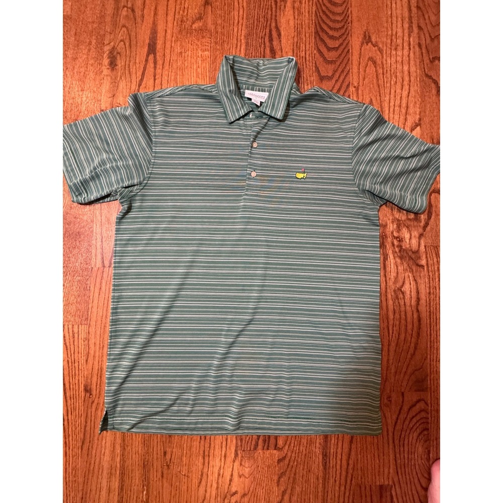 Masters Performance Mens Green White Striped Golf Polo Shirt Large RN120111